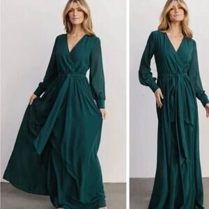 Baltic Born Lydia Maxi Dress Chiffon Green Bridesmaid Faux Wrap Size Small